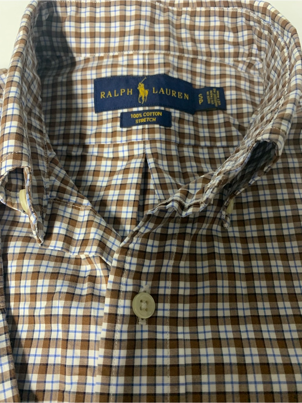 Men’s Ralph Lauren Brown, White & Blue Plaid 100% Cotton Button-Down Shirt